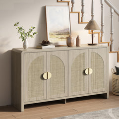 55" Rattan Sideboard Buffet Cabinet with Arch Doors