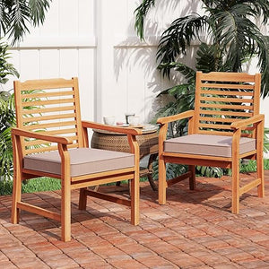 Acacia Wood Outdoor Dining Chairs with Cushions