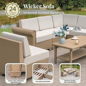 Modular Outdoor Wicker Sectional Sofa Set with Cushions & Coffee Table