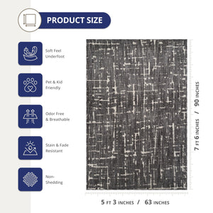 Black Abstract Striped Area Rug