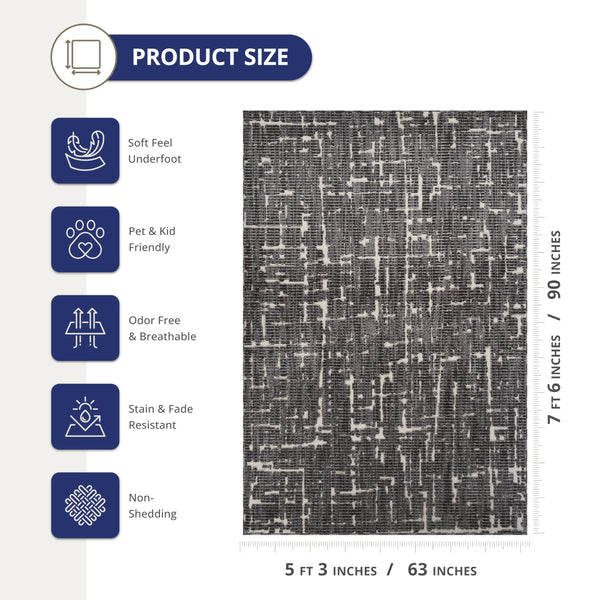 Black Abstract Striped Area Rug