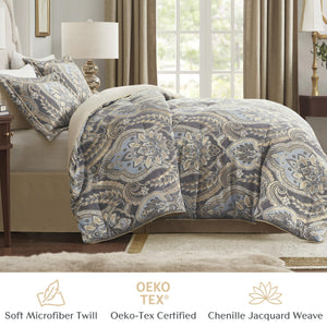California King Chenille Jacquard Damask Comforter Set – 4 Piece