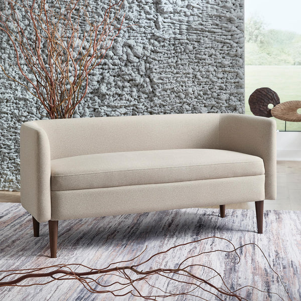 Upholstered Accent Bench with Curved Backrest, Beige