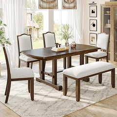 6-Piece Extendable Dining Table Set with Chairs and Bench