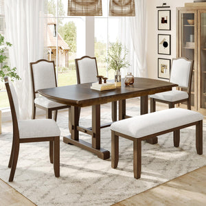 6-Piece Extendable Dining Table Set with Chairs and Bench