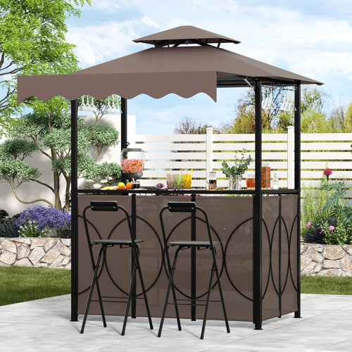 3-Piece Outdoor Patio Bar Set with Canopy, Bar Table & 2 Foldable Stools