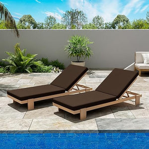 Acacia Wood Outdoor Chaise Lounge Chair with Cushion