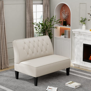 Button Tufted Loveseat Settee – Faux Leather Upholstered 2-Seat Sofa Bench