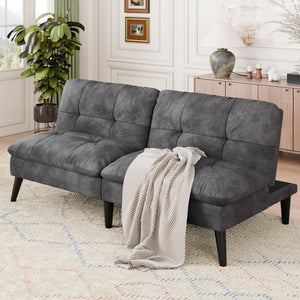 Velvet Futon Sofa Bed – Convertible Loveseat with Adjustable Backrest, Grey