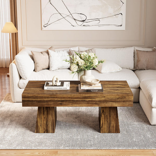 Farmhouse Coffee Table, 47 Inch Rectangular Wood Accent Table