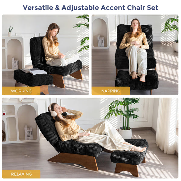 Tufted Accent Chair with Ottoman & Adjustable Backrest