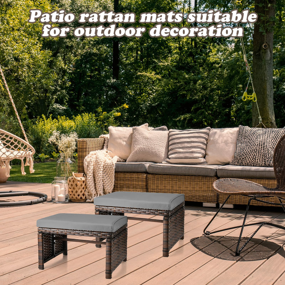 Outdoor Wicker Patio Ottoman Set of 2 with Removable Cushions