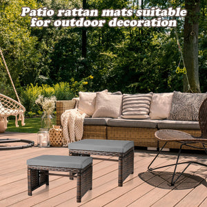 Outdoor Wicker Patio Ottoman Set of 2 with Removable Cushions