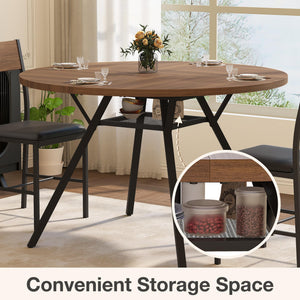 47" Round Dining Table Set for 6 with Chairs, Walnut Wood Grain