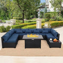 10-Piece Outdoor Wicker Patio Sectional Set with Fire Pit Table