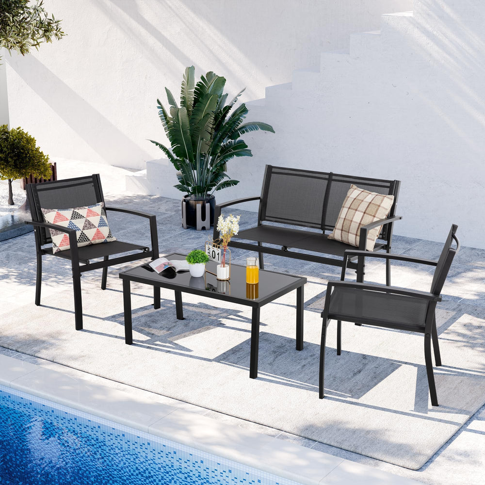 4-Piece Outdoor Patio Furniture Set with Glass Coffee Table