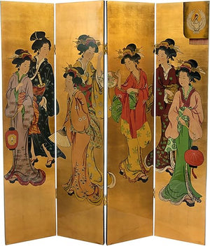 Red Lantern Hand Crafted Artisanal 6 ft. Tall Four Seasons Flowers Screen