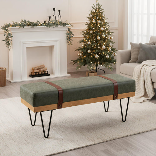 PU Leather Rectangle Ottoman Bench with Metal Legs