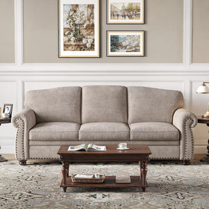 90-Inch Nailhead Trim 3-Seater Sofa with Pocket Spring Cushions
