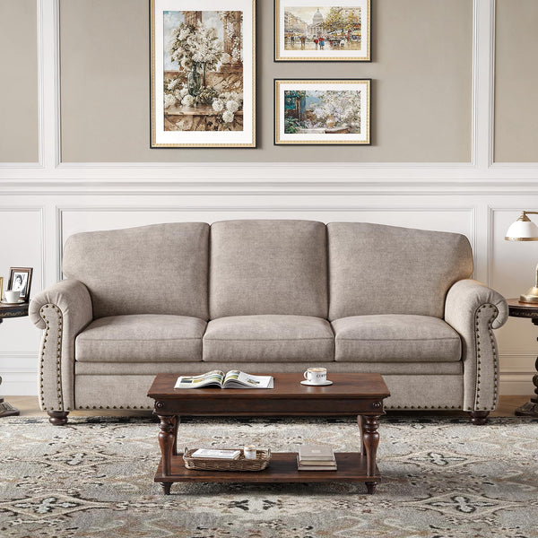 90-Inch Nailhead Trim 3-Seater Sofa with Pocket Spring Cushions