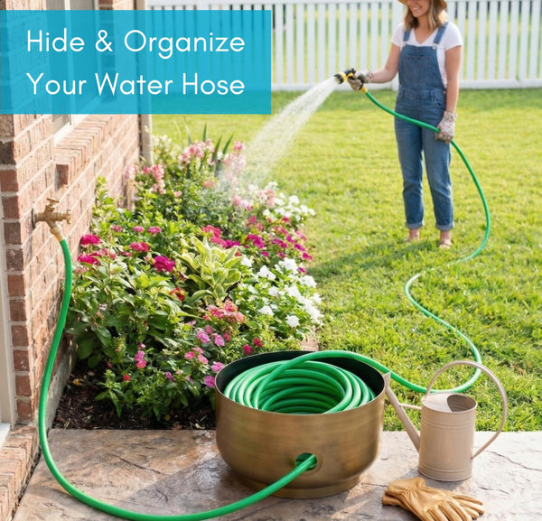 Decorative Garden Hose Holder Pot with Lid – Antique Bronze