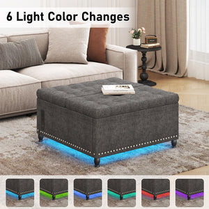 Square Storage Ottoman with LED Lights & Outlets