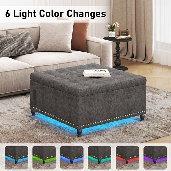 Square Storage Ottoman with LED Lights & Outlets