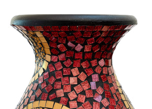 Mosaic Terracotta Floor Vase – 24 Inch Tall Cylinder, Ruby Red & Gold