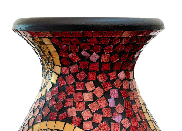 Mosaic Terracotta Floor Vase – 24 Inch Tall Cylinder, Ruby Red & Gold