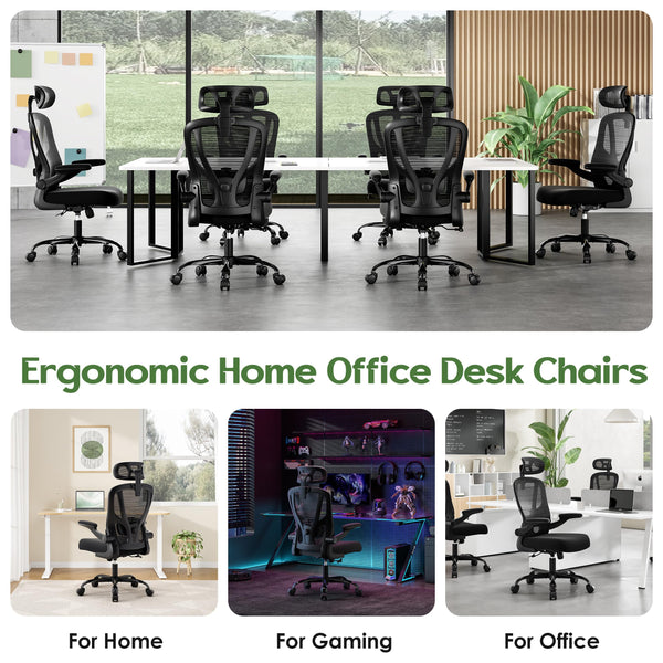 Ergonomic Mesh High-Back Office Chair with Lumbar Support, Headrest & Flip-Up Armrests