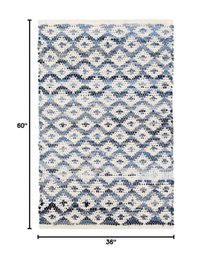 Ivory Geometric Flat Woven Cotton Area Rug