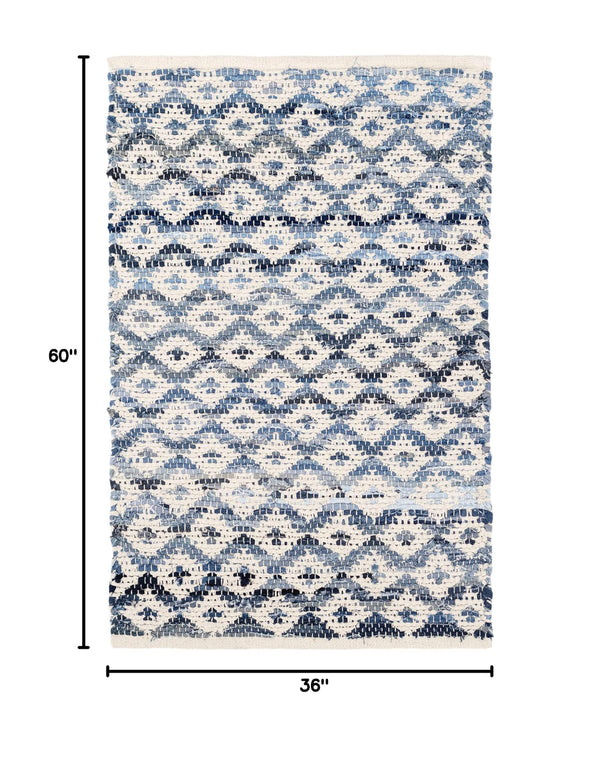 Ivory Geometric Flat Woven Cotton Area Rug