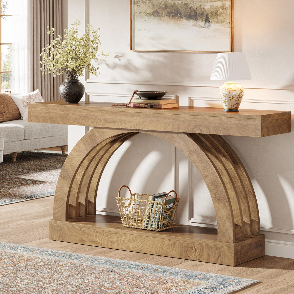 63-Inch Arched Console Table with Storage Shelf
