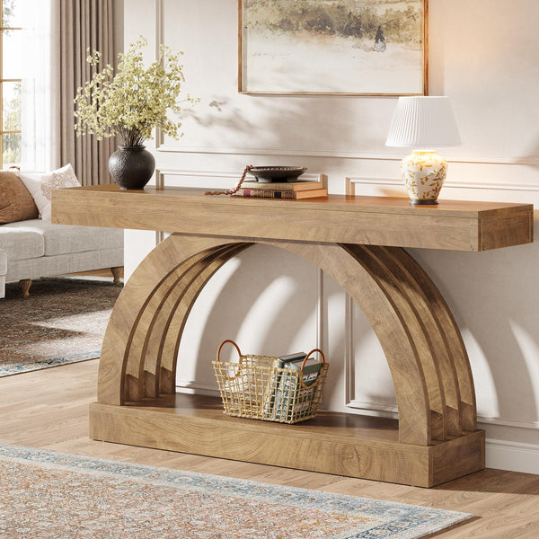 63-Inch Arched Console Table with Storage Shelf