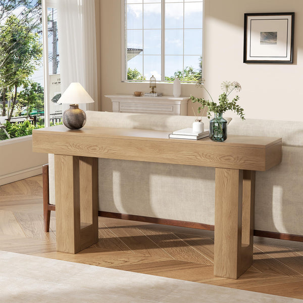 63-Inch Farmhouse Console Table – Entryway Sofa Table with Lower Shelf