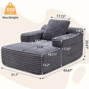 Corduroy Chaise Lounge Chair Indoor – Boneless Cloud Sofa with Wide Armrest