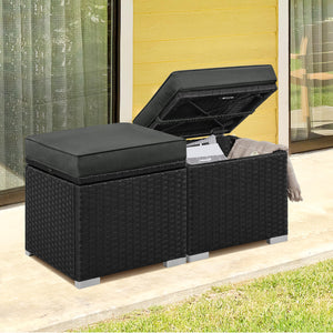 Wicker Patio Ottoman Set of 2 with Storage & Cushion