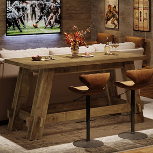 63" Counter Height Bar Table with Footrest – Rustic Brown Pub Table