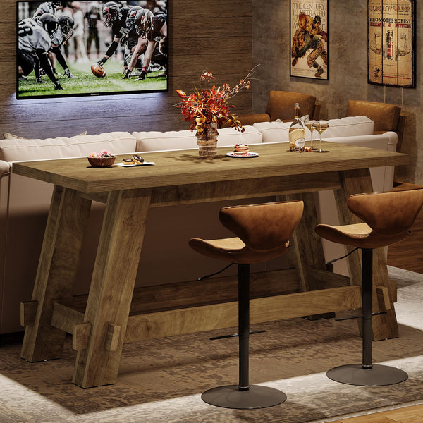 63" Counter Height Bar Table with Footrest – Rustic Brown Pub Table