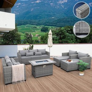 7-Piece Outdoor Patio Furniture Set with Propane Fire Pit Table