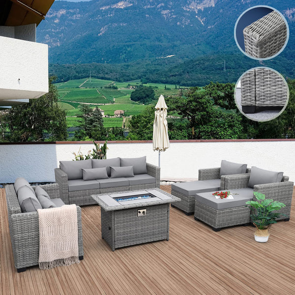 7-Piece Outdoor Patio Furniture Set with Propane Fire Pit Table