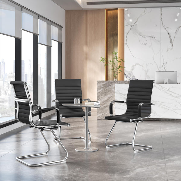 Mid-Back Faux Leather Reception Chair, Set of 2