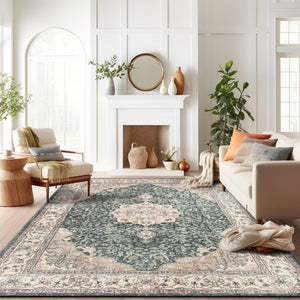 Traditional Oriental Medallion Washable Area Rug