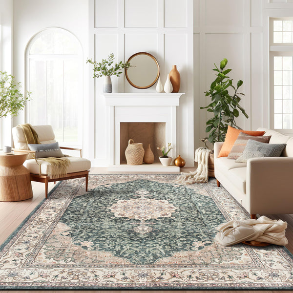 Traditional Oriental Medallion Washable Area Rug