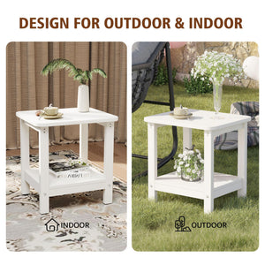 2-Tier Outdoor HDPE Side Table with Storage
