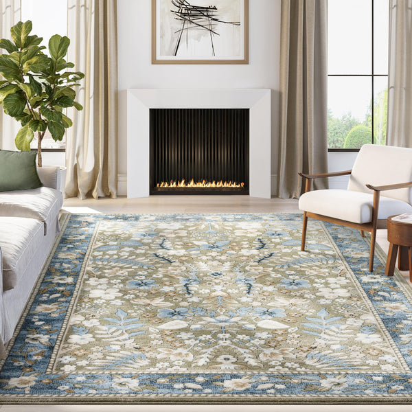 Green Vintage Floral Area Rug