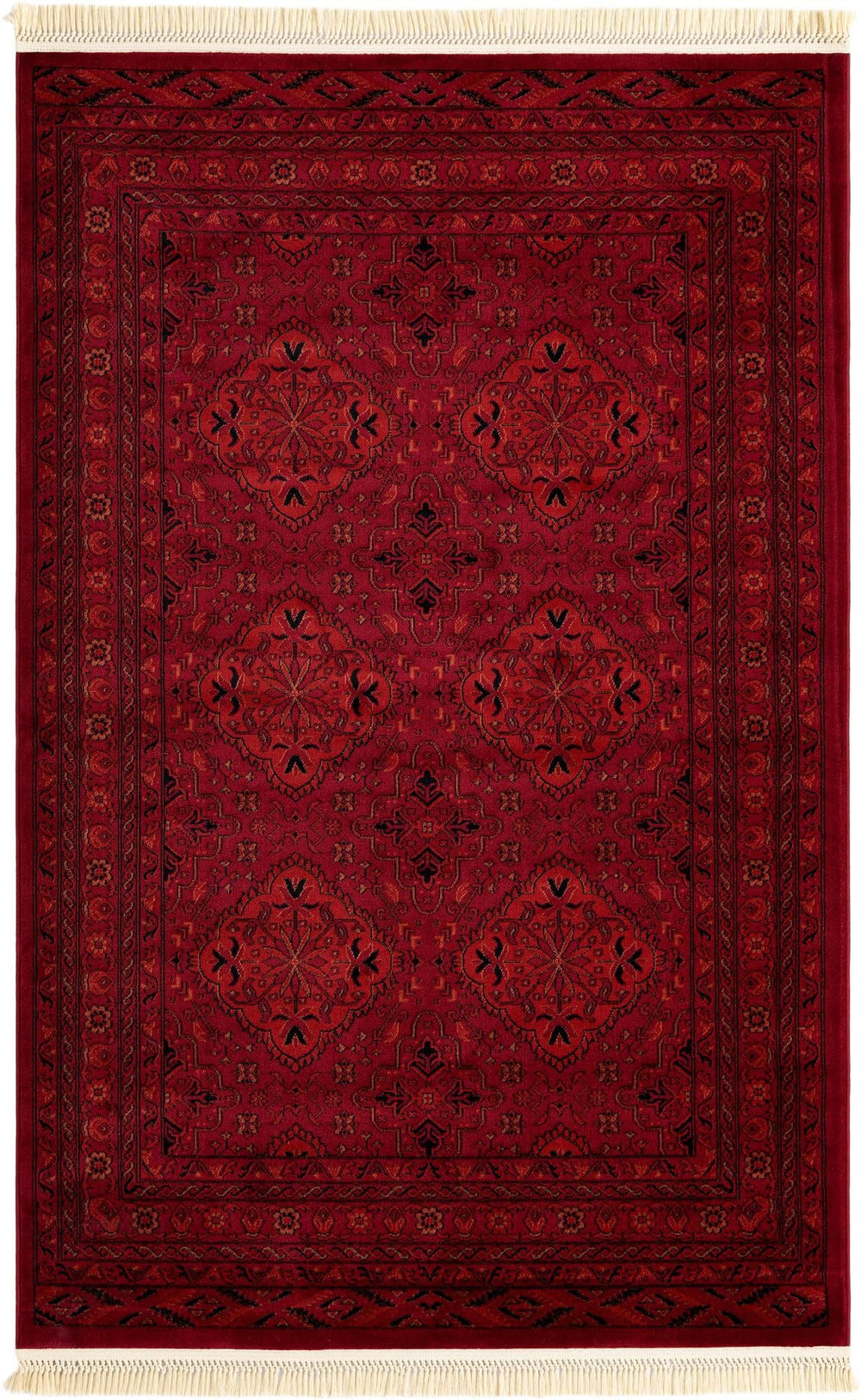 Red Black Traditional Tekke Area Rug 5x8
