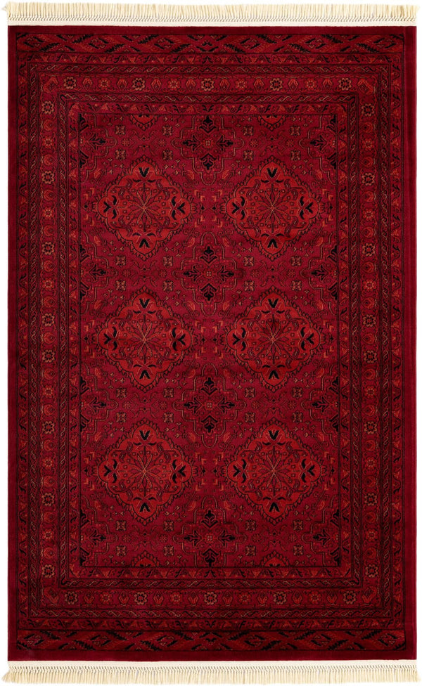 Red Black Traditional Tekke Area Rug 5x8