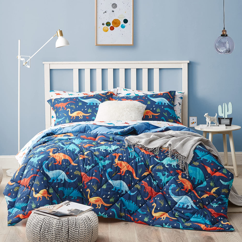 Kids Dinosaur Bedding Set — 5-Piece Comforter Set with Sheets