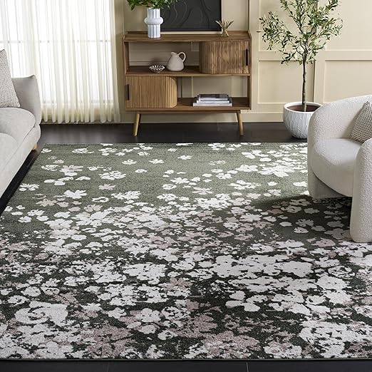 Floral Area Rug 10x14 Rectangular – Polypropylene, Non-Shedding, Indoor